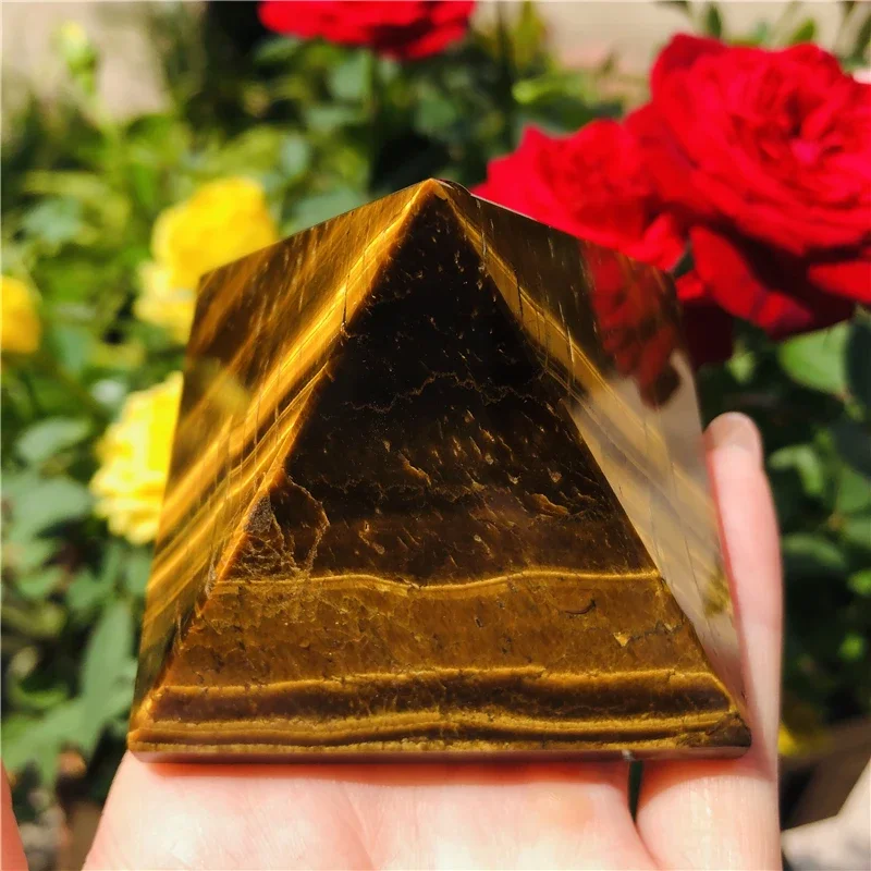 Natural Tiger's Eye Energy Crystal Pyramid Quartz Point Healing Stone