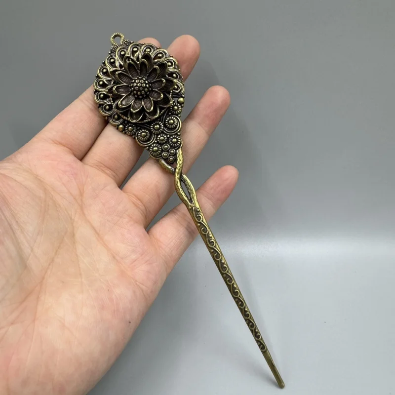 Antique Collectible Bronze Lotus Ornament, Pure Brass Hairpin Decorative Craft