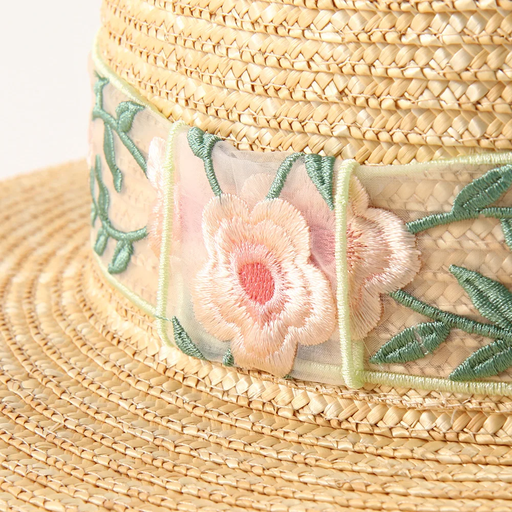 Fashion Floral Embroidered Wheat Straw Hat, Ins Fresh Spring Summer Sun Protection Beach Vacation Cap