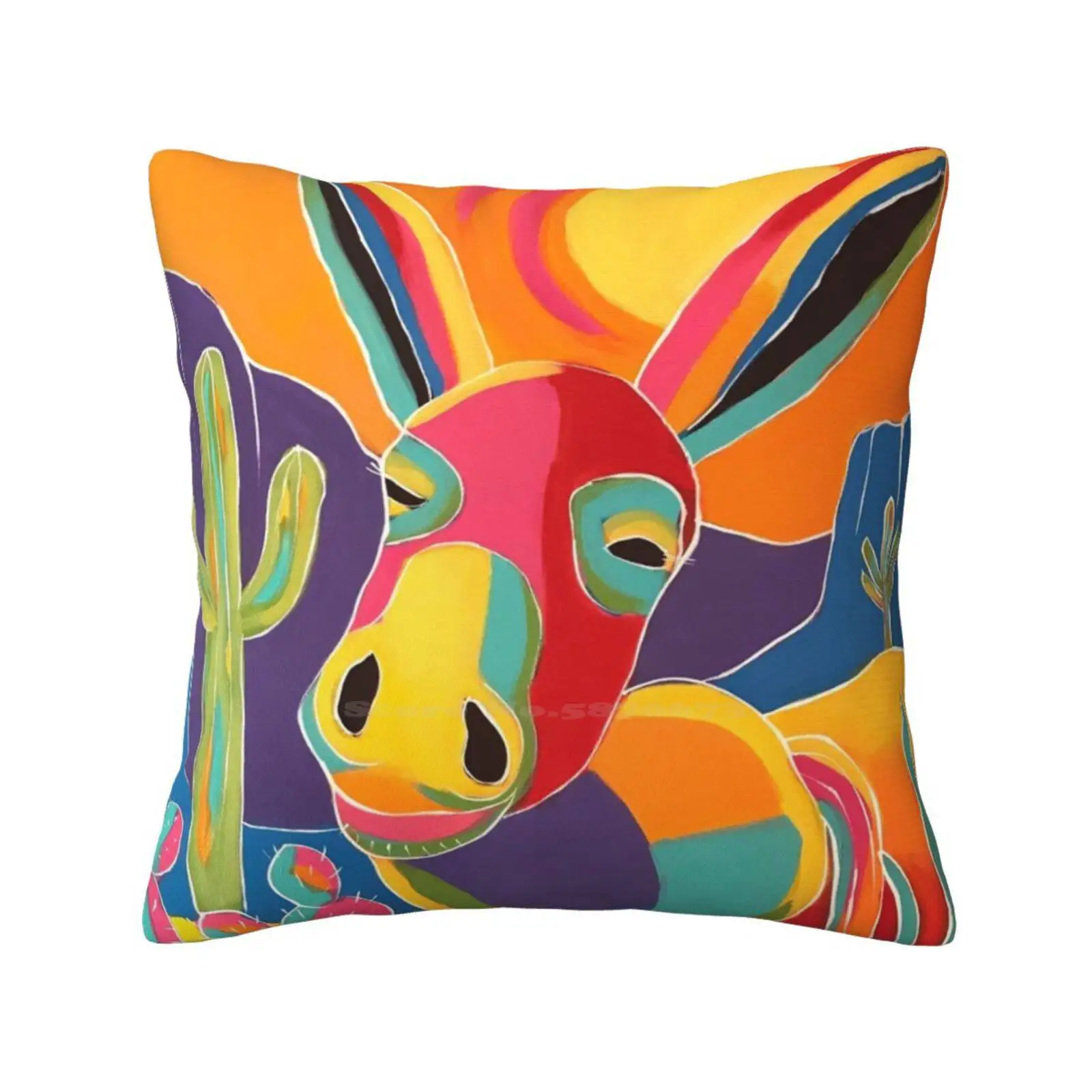 Alberto Home Sofa Car Cushion Cover Pillowcase Southwestern Donkeys Cactus Saguaro Whimsical Colorful Bold Sun Desert Agave