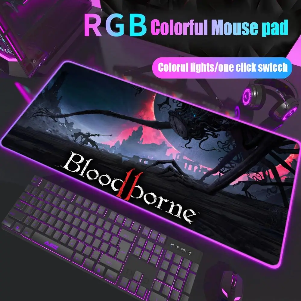

Коврик для мыши Bloodborne, геймерский настольный коврик с RGB-подсветкой, светодиодный коврик для мыши, игровые аксессуары, настольный коврик, большой коврик для мыши с подсветкой