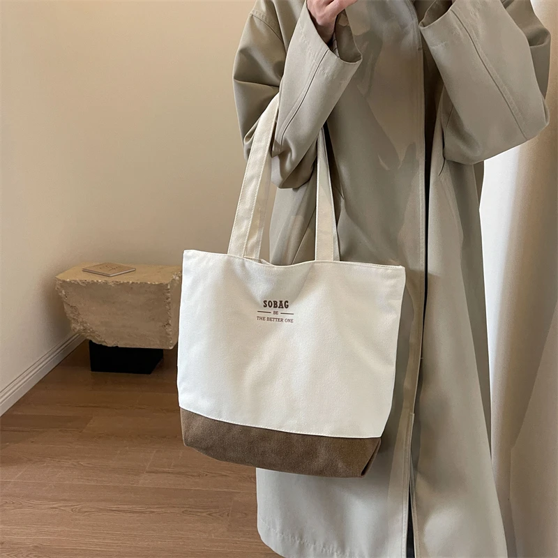 

Women's Comfortable Canvas Fabric Fine Workmanship Shoulder Strap Zipper Open And Close Shopping Commuter Shoulder Bag