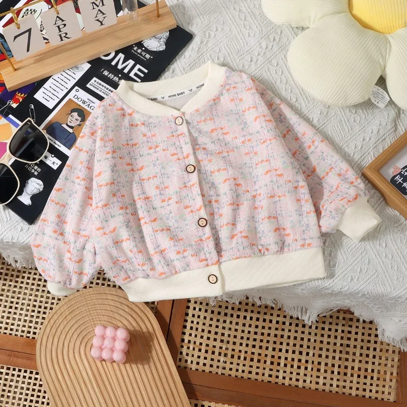 New Children's Baseball Jersey with Fashionable Floral Tie Dye Jacket for Kids, Cardigan Top for Babies