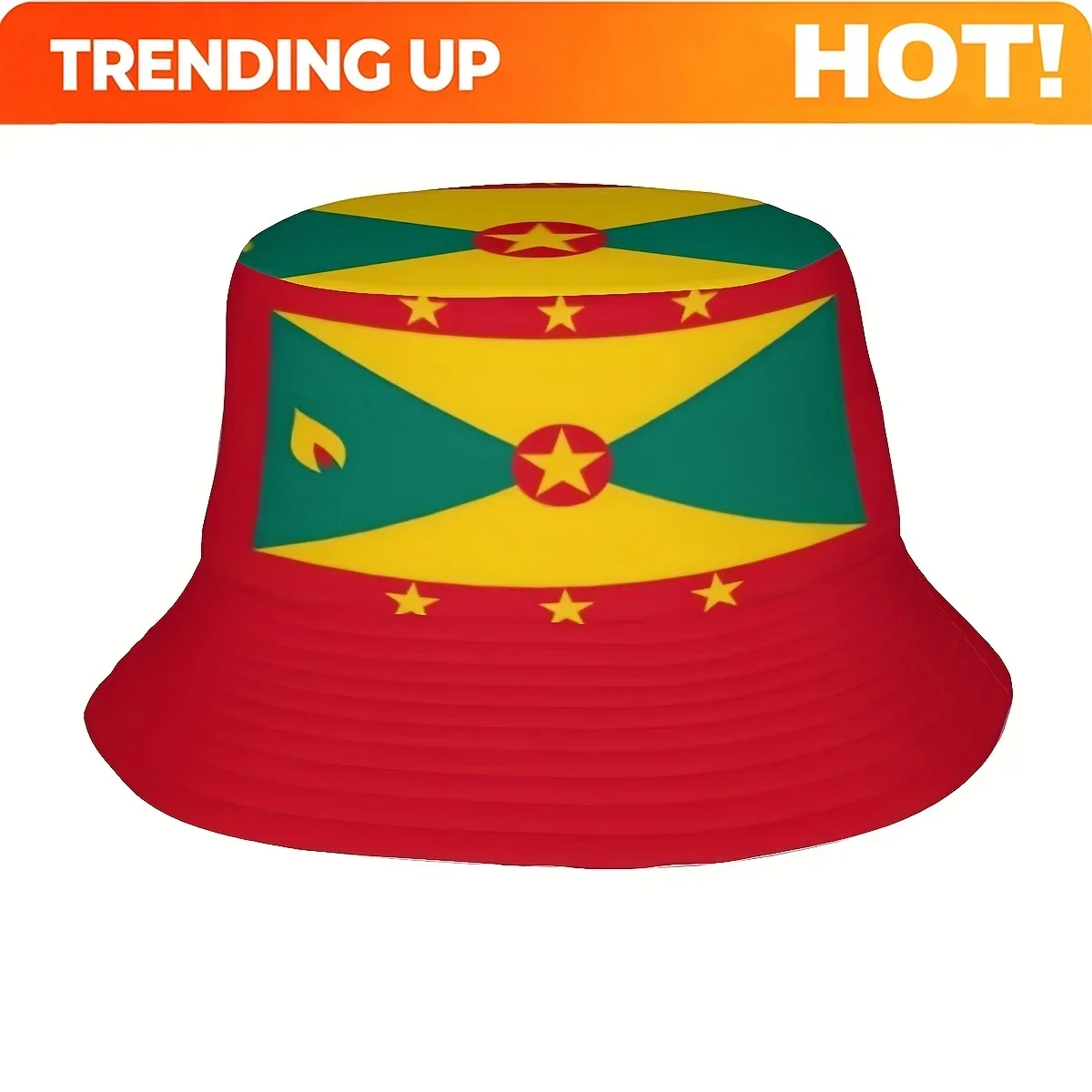 Customization () 1pc Grenada Flag Unisex Outdoor Street Bucket Hat One-piece Full Print Casual Fashion Bucket Hat, Suitable For