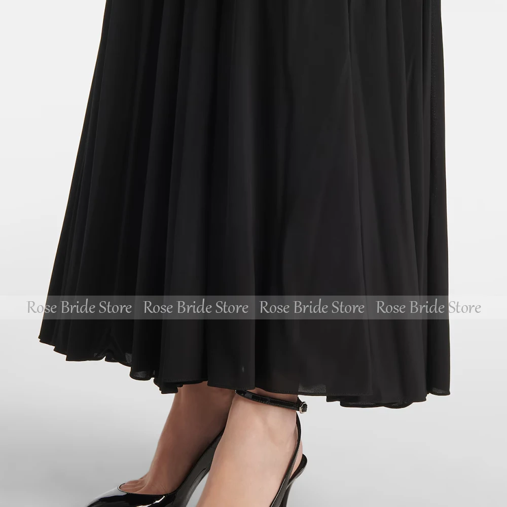 Maxi Evening Dress Black Spandex Tulle High Collar Cap Sleeves Mermaid Evening Gowns Ankle Length Pleated Women's Party Dresses image 5