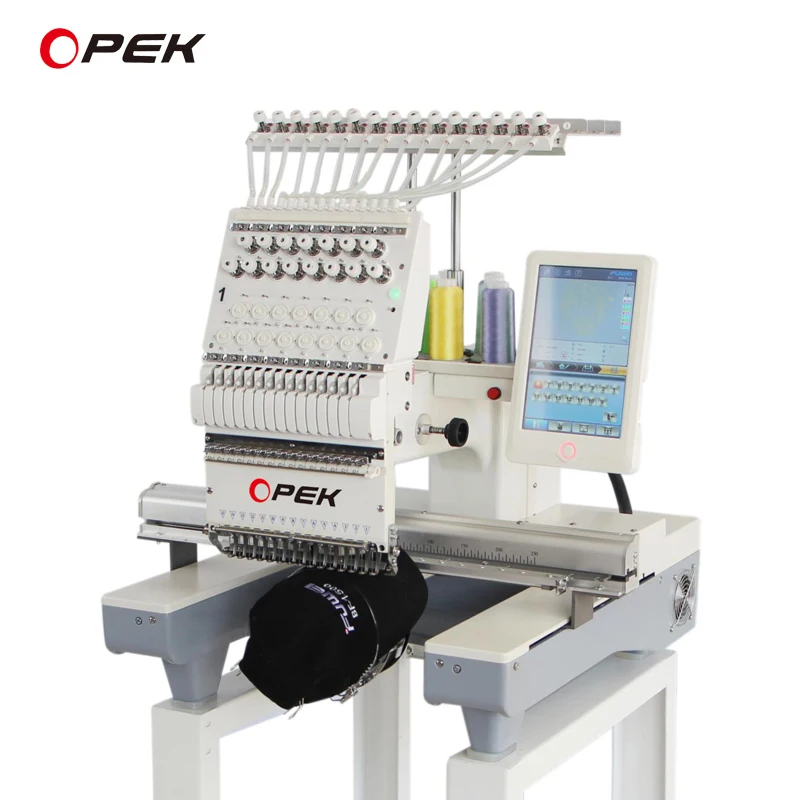 OPEK New Digital Computerized Automatic Embroidery Machine with Motor for Home Use Cap Garment T-shirt Single Head