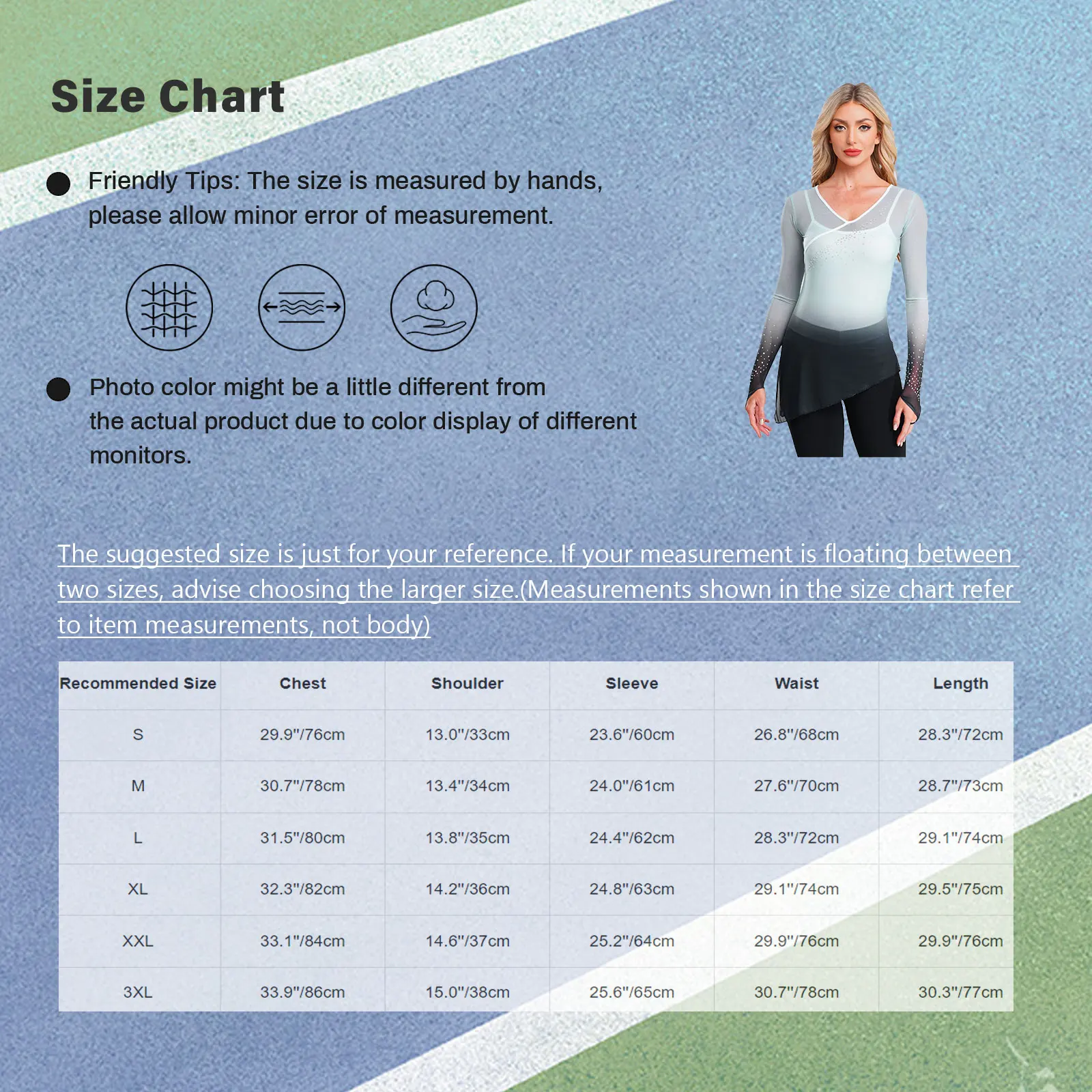 زي أداء ممارسة الرقص الكلاسيكي للسيدات للبالغين بأكمام طويلة وأحجار الراين اللامعة المتدرجة بقماش شفاف ملابس لليوجا