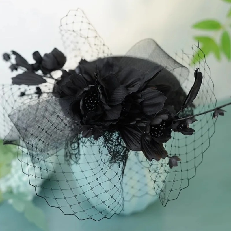 

Black Top Hat Women Elegant Mesh Linseed Topper Summer Headdress
