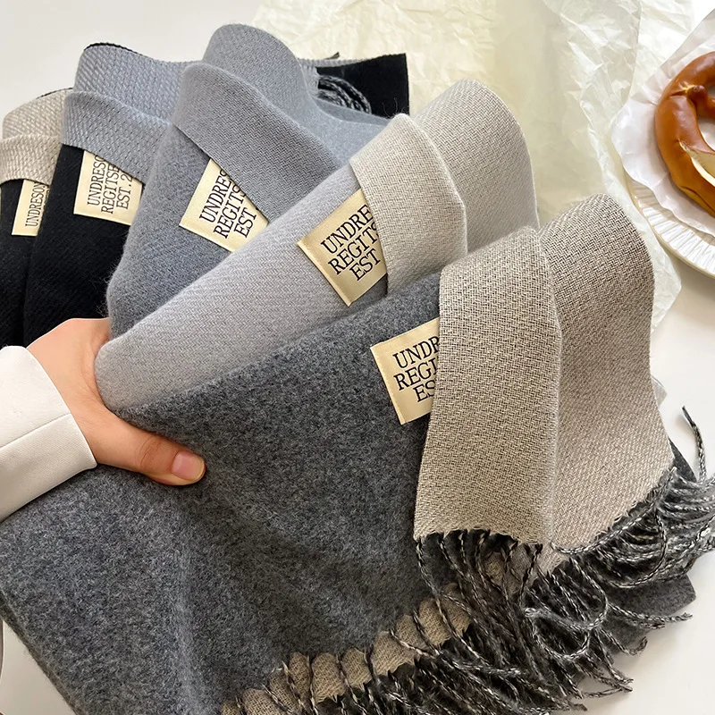 Fashion Solid Cashmere Warm Scarf New Design Pashmina Winter Double Side Diffrent Color Shawl Wraps Bufanda with Tassel Blanket view 2