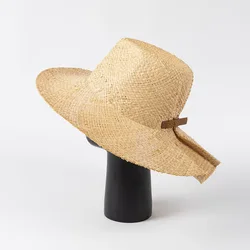 Wide Brim Panama Hats Natural Straw Hat Summer Beach Sun Hat Ribbon Bowknot Church Hat Wedding Party Derby Hat