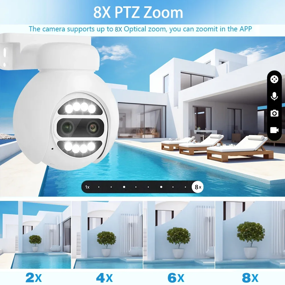 10CH 4K 8MP PTZ Security POE IP Camera System Outdoor AI Human Detection Two Way Audio Video Surveillance Kit PoE NVR Set XMEye