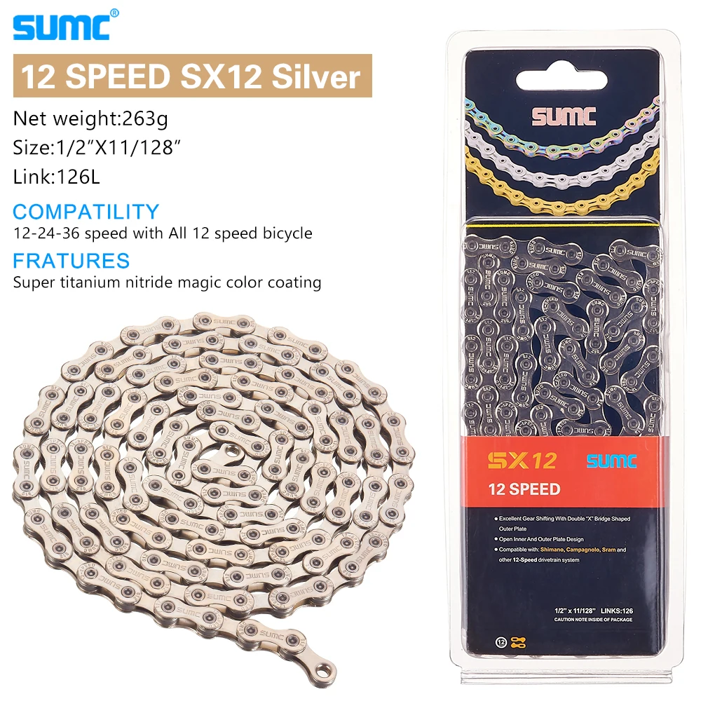 NEW SUMC Mountain Road Bicycle Shifting Chain 8 9 10 11 12 Speed Hollow Ultra Light Gold Chain 251g with Missinglink M8000 M6000