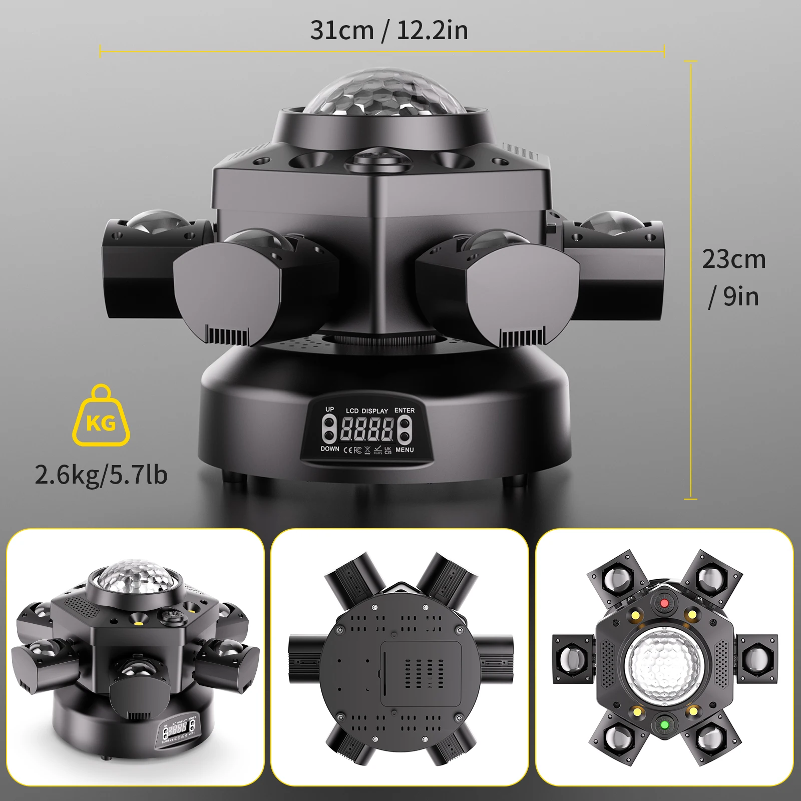 120W Six-armed Stage light RGBW 4IN1 Effect Lighting DMX512 Moving Head Light for Disco Party Concert Church Wedding Theater