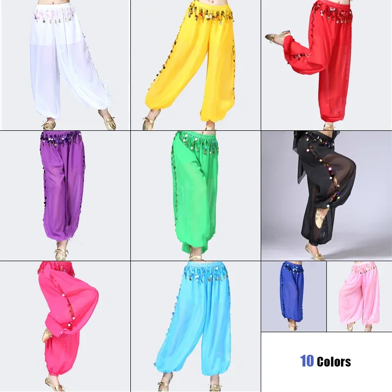yesWomen Shiny Sequin Belly Dance Pants Oriental Belly Dancing Costume Latin Dance Pants Practice Trousers Rave Party Bloomers