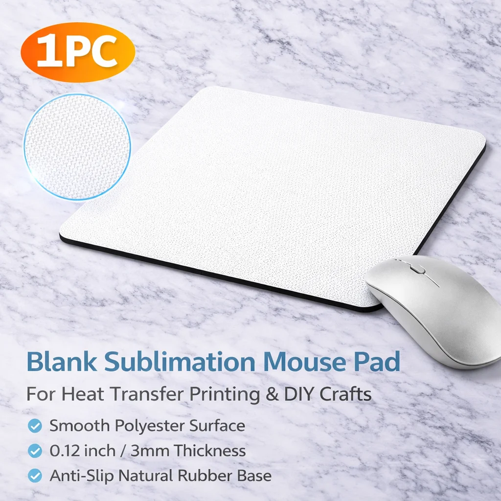 1 Pc Sublimation Mouse Pad Blank, Non-Slip Mousepad for Heat Transfer Printing and DIY Crafts