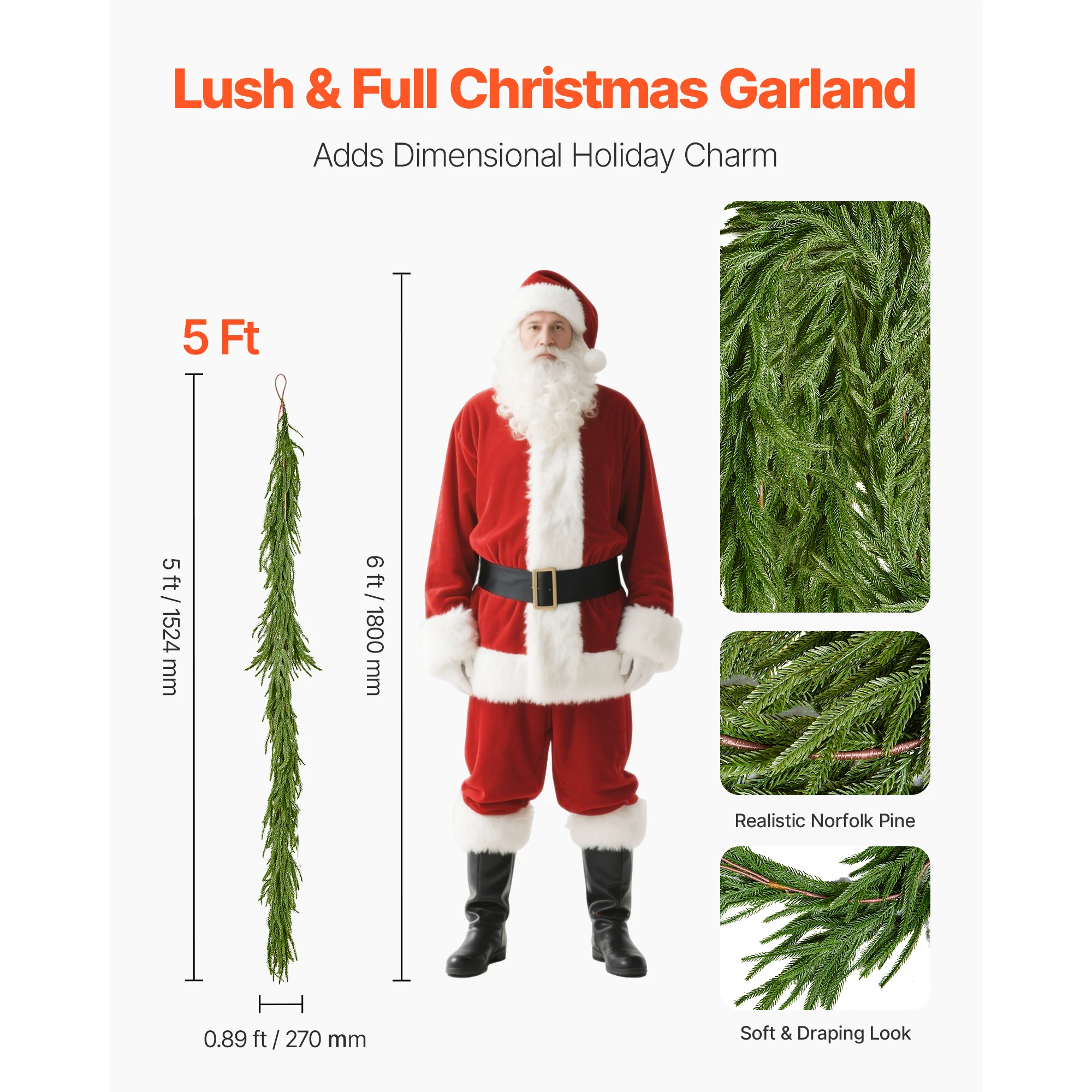 VEVOR Christmas Garland Evergreen Real Touch Artificial Faux Greenery Garlands for Indoor Outdoor Xmas Decoration on Table