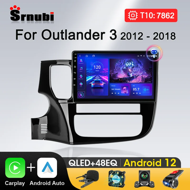 Srnubi Carplay Auto Audio Radio Voor Mitsubishi Outlander 3 2012 - 2018 Android 12 Multimedia Video Speler 2 Din Gps Dvd Head Unit