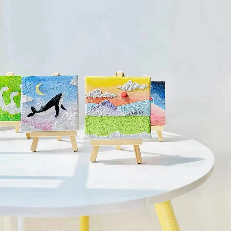ミニキャンバスとイーゼルのブラシのセット、プレストレッチキャンバス、ペイントキット、キッズパーティー、4x4インチ、42個