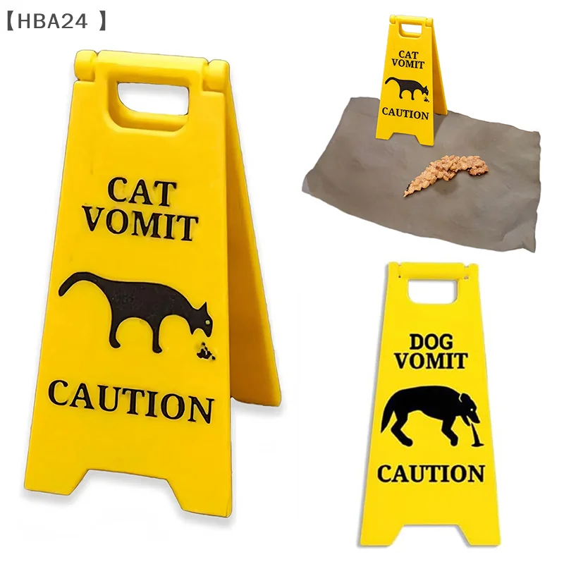 1/2Pcs Dog Cat Vomit Caution Sign 3D Printed Yard Sign Cat Dog Vomit Warning Sign Funny Gag Gifts For Cat Lover Decoration