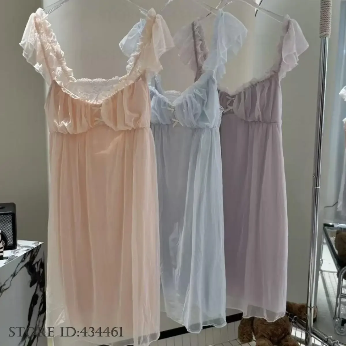 

Sweet Mesh Suspender Nightgown Sexy Lingerie Sleepwear French Princess Style Nightdress Nightwear Summer Women Homewear Pajama