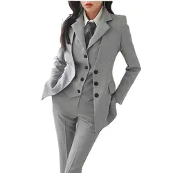 Roupa de trabalho feminina, fato de escritório, calças OL, casaco formal, colete, calças de alta qualidade, conjunto de 3 peças