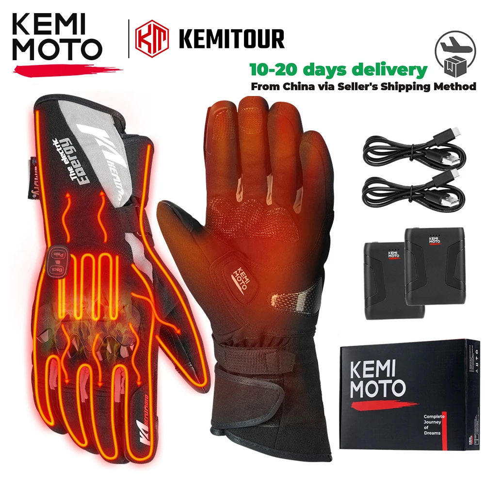 

KEMIMOTO Heated Gloves For Snowmobile Winter Moto Heated Gloves Warm Waterproof Rechargeable Heating Thermal Gloves Outdoor UTV