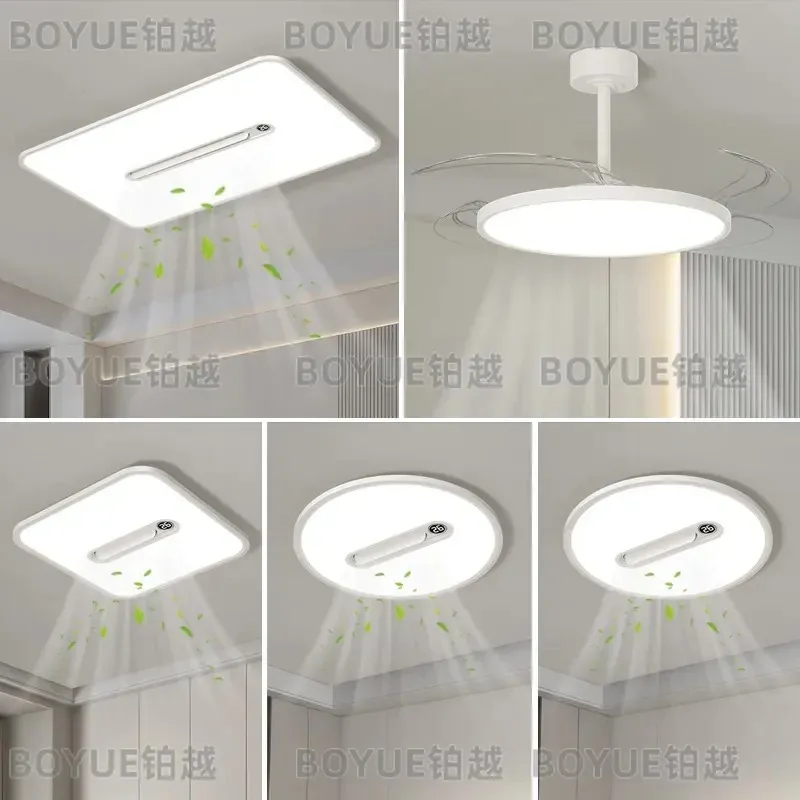 Nordic Invisible Ceiling Fan Light with Negative Ion Digital Display Full Spectrum LED Lamp for Living Room Dining Area Home