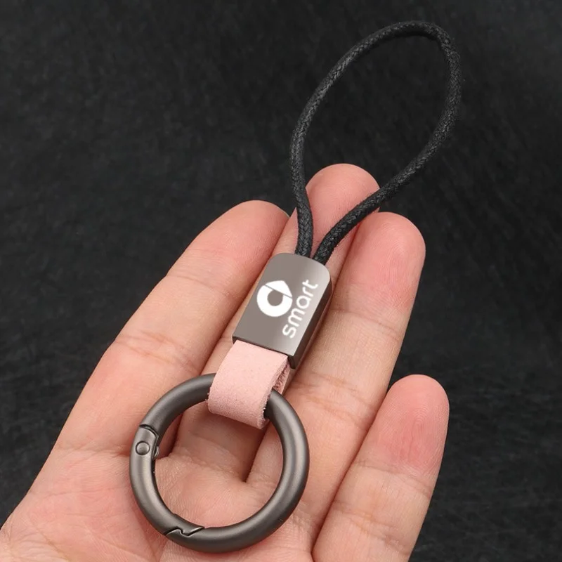 Genuine Leather Keychain Simple Lanyard Keyring For smart fortwo forfour 453 451 450 Car Key Holder Key Cover Auto Accessories