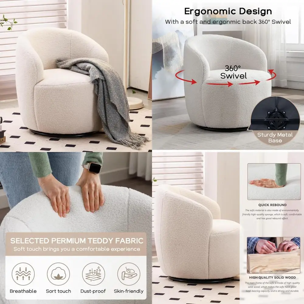 360° Swivel Barrel Chair, Small Single Sofa Armchair, Comfy Round Sofa Chair, Padded Armchair, Modern Rouleau Pattern