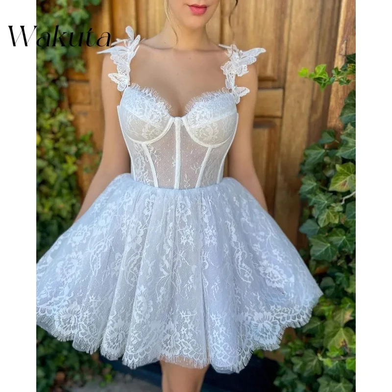 Wakuta 3D Butterfly Lace Homecoming Dress Short Fairy Dress Corset Cocktail Party Vestidos De Fiestas Elegantes Mujer ชุดงานพรอม