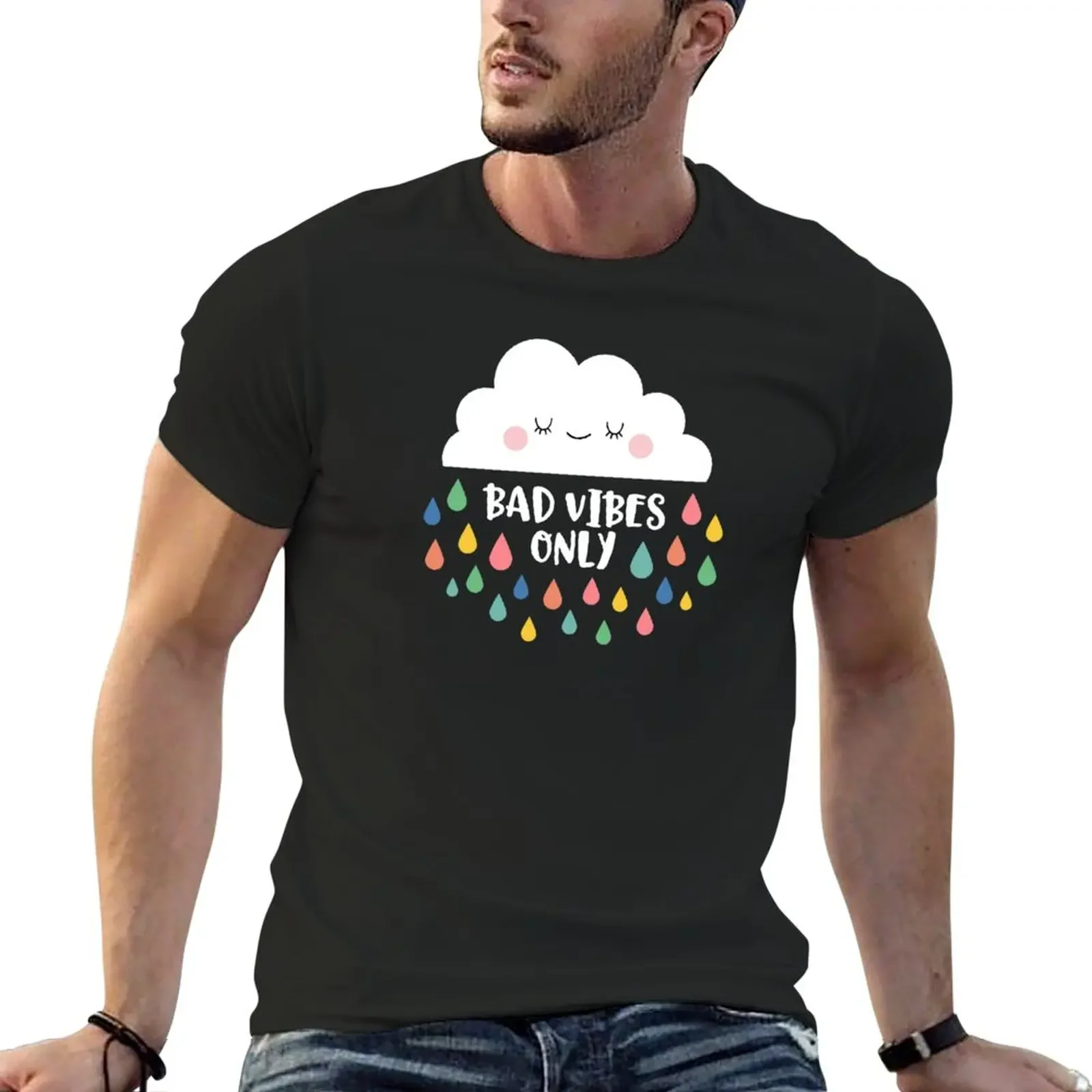 

Rain Cloud Bad Vibes Only T-Shirt cute tops oversizeds T-shirts for men cotton