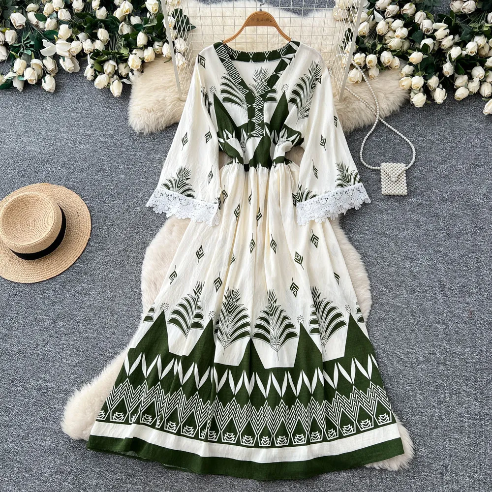 

Women Long Dress Dresses A Line Vestidos Y2k Streetwear V Neck Full Sleeve Elegant Party Night Print Tight Waist Spring 2026