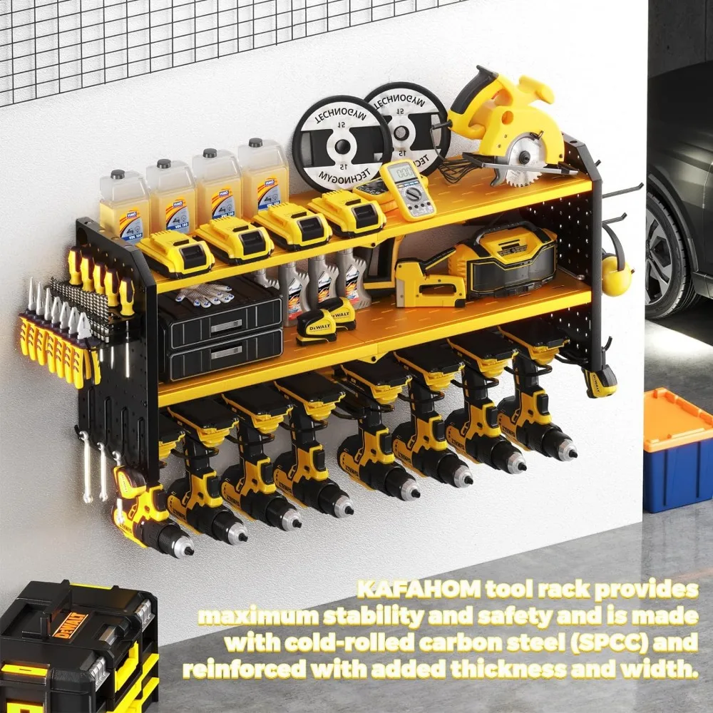 Elektrisch Gereedschap Organizer, Grote 8 Boorhouder Muurbevestiging Met 2 Zijpegboards, Metalen Gereedschapplank Met 12 Haken, Opbergrek