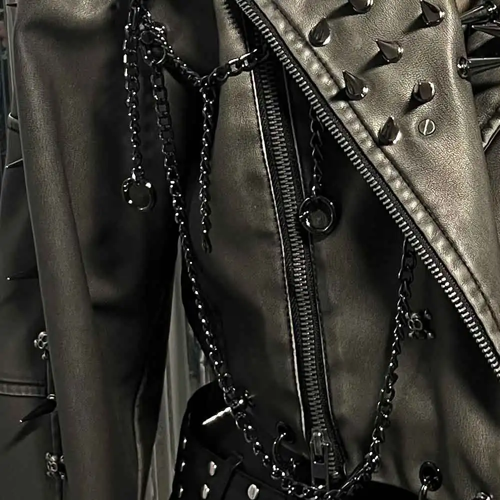 Goth chaîne manteau Grunge Harajuku Vintage à la mode e-girls Y2K veste en cuir PU Punk Rock gothique Emo Spike clouté Rivet