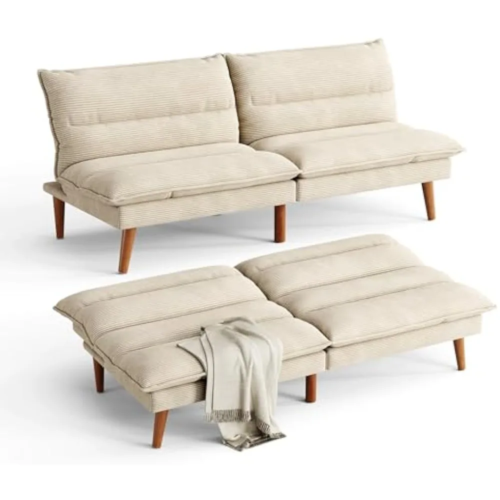 

Futon Sofa Bed: 71 Inch Corduroy Futon Couch with Adjustable Backrest, Convertible Folding Futons Sofa Couches