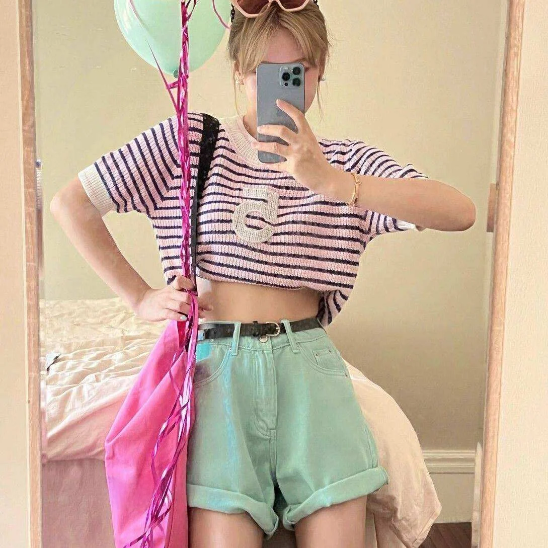 

Sweet High Waist Wide Leg Jeans Shorts Youth Mint Wave Korean Style Summer New Loose Slimming Cotton Denim Shorts for Women