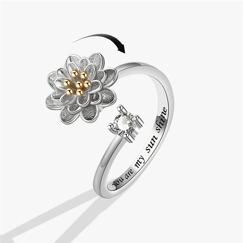 Luxuriöser Schmetterlings-Sonnenblumen-Fidget-Spinner-Ring gegen Angstzustände für Frauen, Kristallblumen-Angst-Fingerringe, Anti-Stress-Hochzeitsschmuck