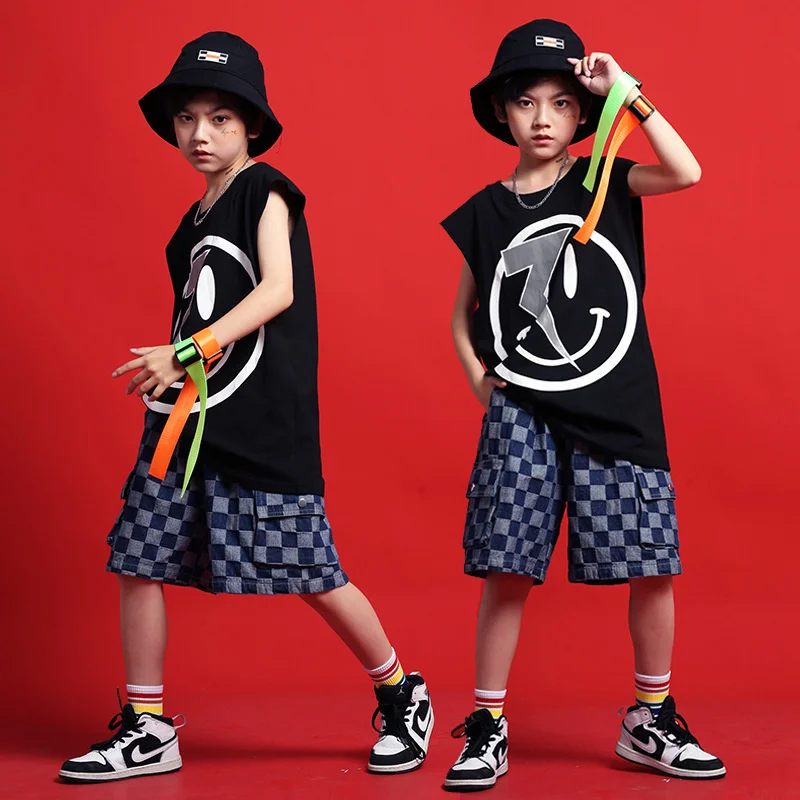 Children's hip-hop suit boys' hip-hop clothes primary school games dance clothes boys' loose national fashion clothes summer