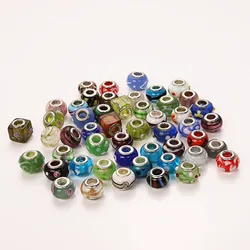 QianBei Wholesale 50pcs/Lot Mix Color Murano Glass Lampwork Beads Big Hole Core For Charm Bracelet Free Shipping