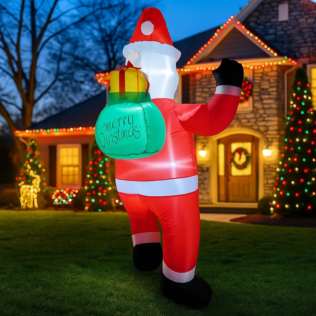 1,5 м/4,9 фута надувной Санта-Клаус с подарочным пакетом, светодиодные светильники для домашнего декора, игрушки для двора, Рождества, праздника, уличного газона, сада, освещение, декор