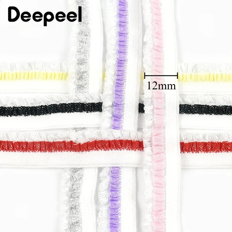 10Meters 12mm Color Pleated Elastic Band Lace Trim Rubber Bands Underewear Bra Strap Decor Dress