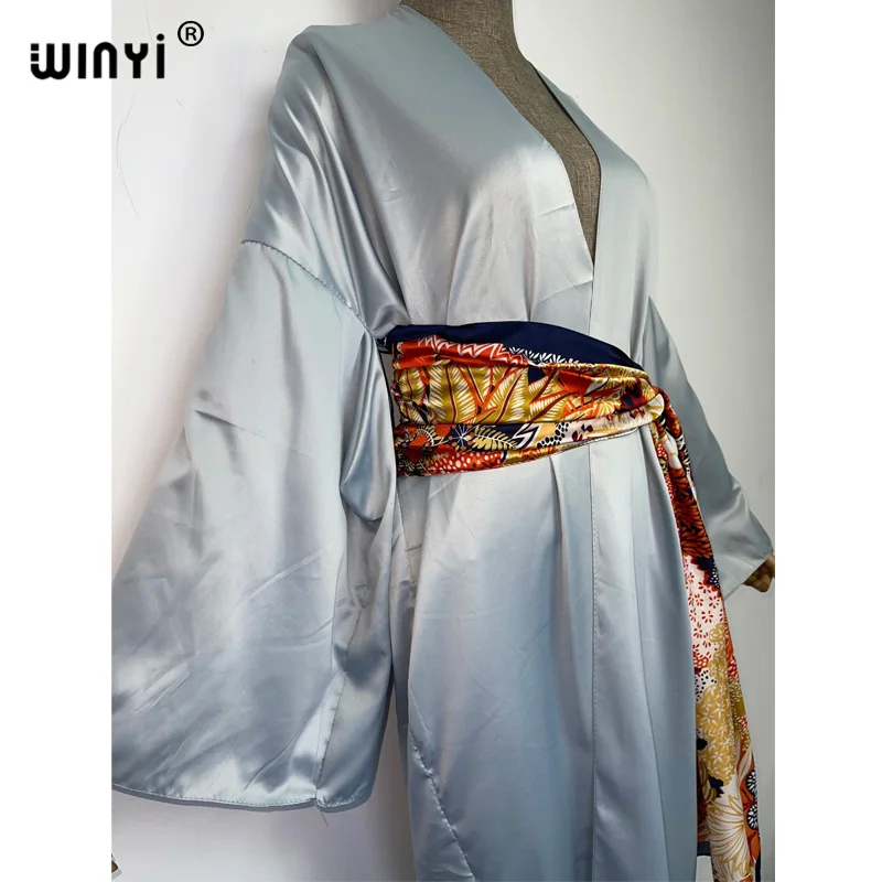 Midden-oosten Winyi Vrouwen Nieuwe Moslim Jas Boho Print Zelf Belted Voor Open Lange Kimono Kaftan Strand Tuniek Vrouwen Wrap jurken