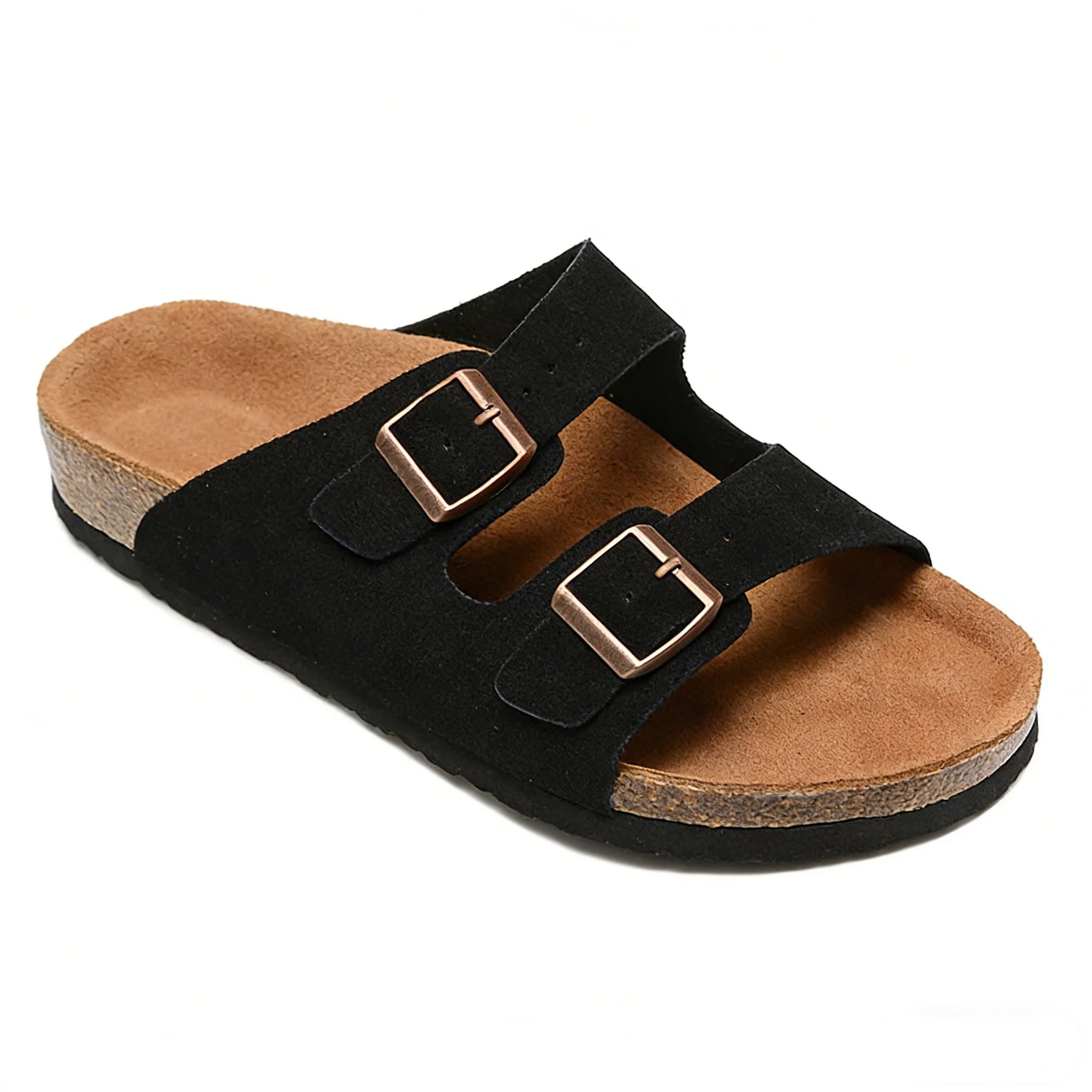 Unisex Klassische Doppelschnallen-Sandalen mit Korkfußbett Rutschfeste Bequeme Freizeitschuhe