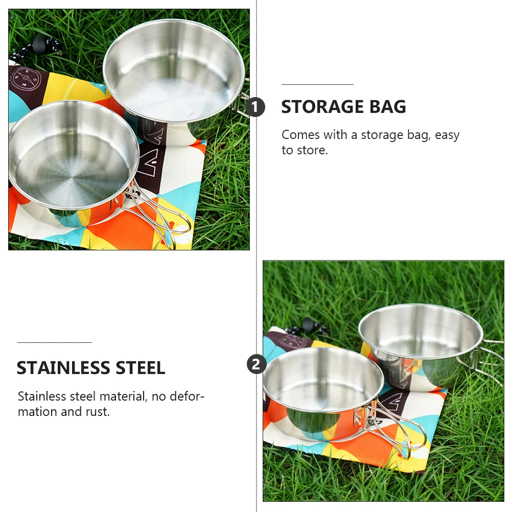 1 Juego de cuencos plegables de acero inoxidable, vajilla portátil duradera para acampar al aire libre, senderismo, Mini cuencos, cubiertos plegables