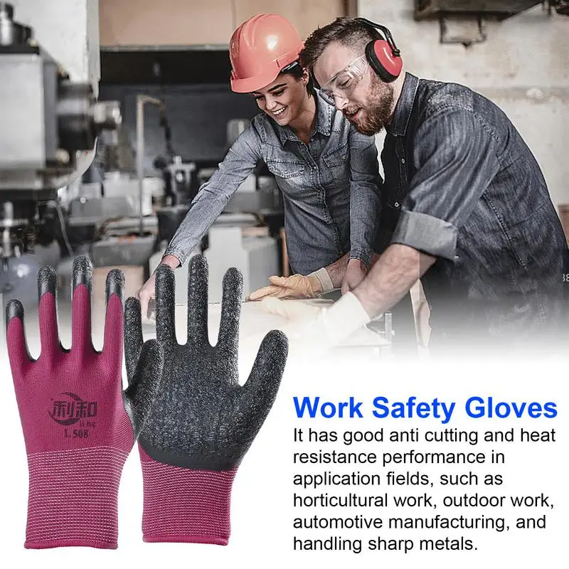 

Latex Work Gloves Heavy Duty Latex Coated Safety Protection Gloves 12 Pairs Non-Slip Crinkle Pattern Seamless Knit Firm Grip