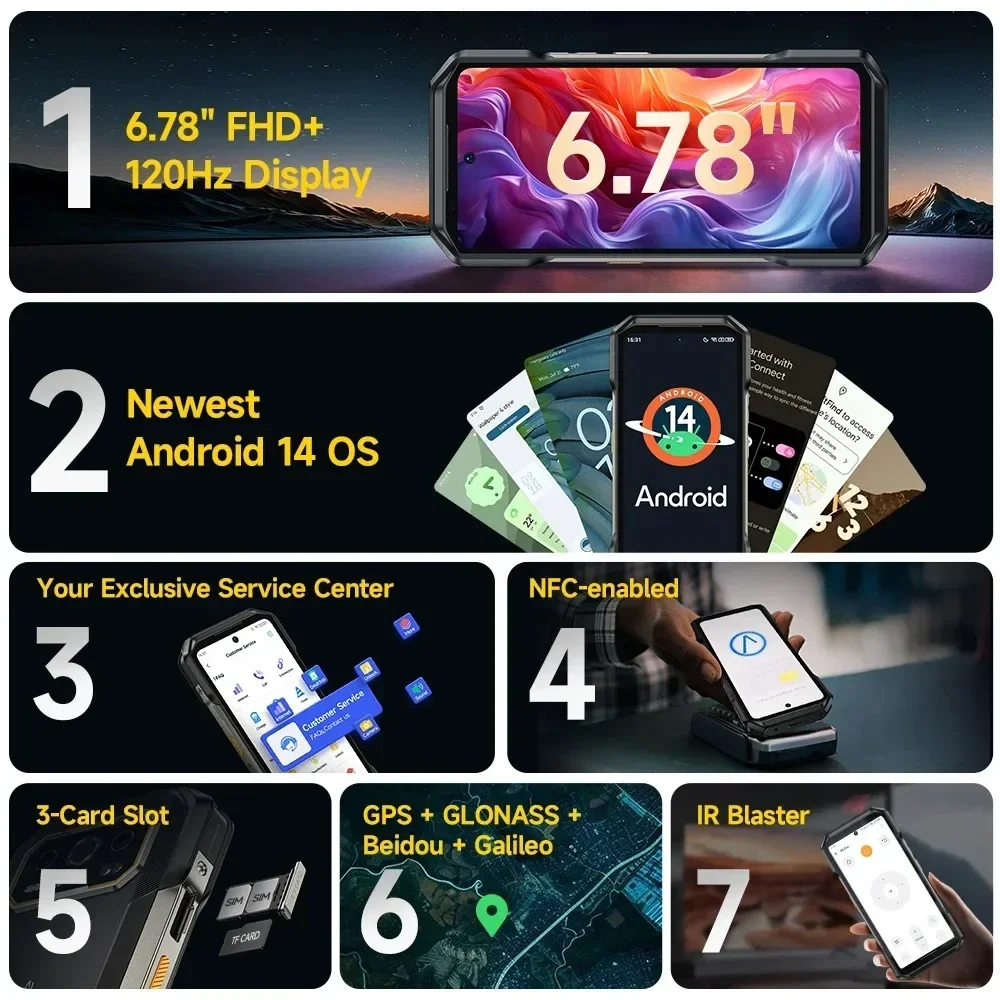 Ulefone Armor 27T Pro 5G Rugged Phone 6.78Inch 24GB RAM 256GB ROM Mobile Phone 10600mAh 64MP Night Camera NFC Smartphone Android