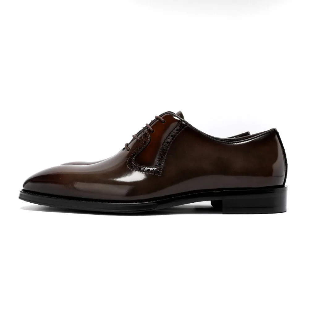 Genuine Leather Pointed Toe Oxford Shoes For Men British Style Business Formal Lace Up Shiny Wedding Dress Shoes