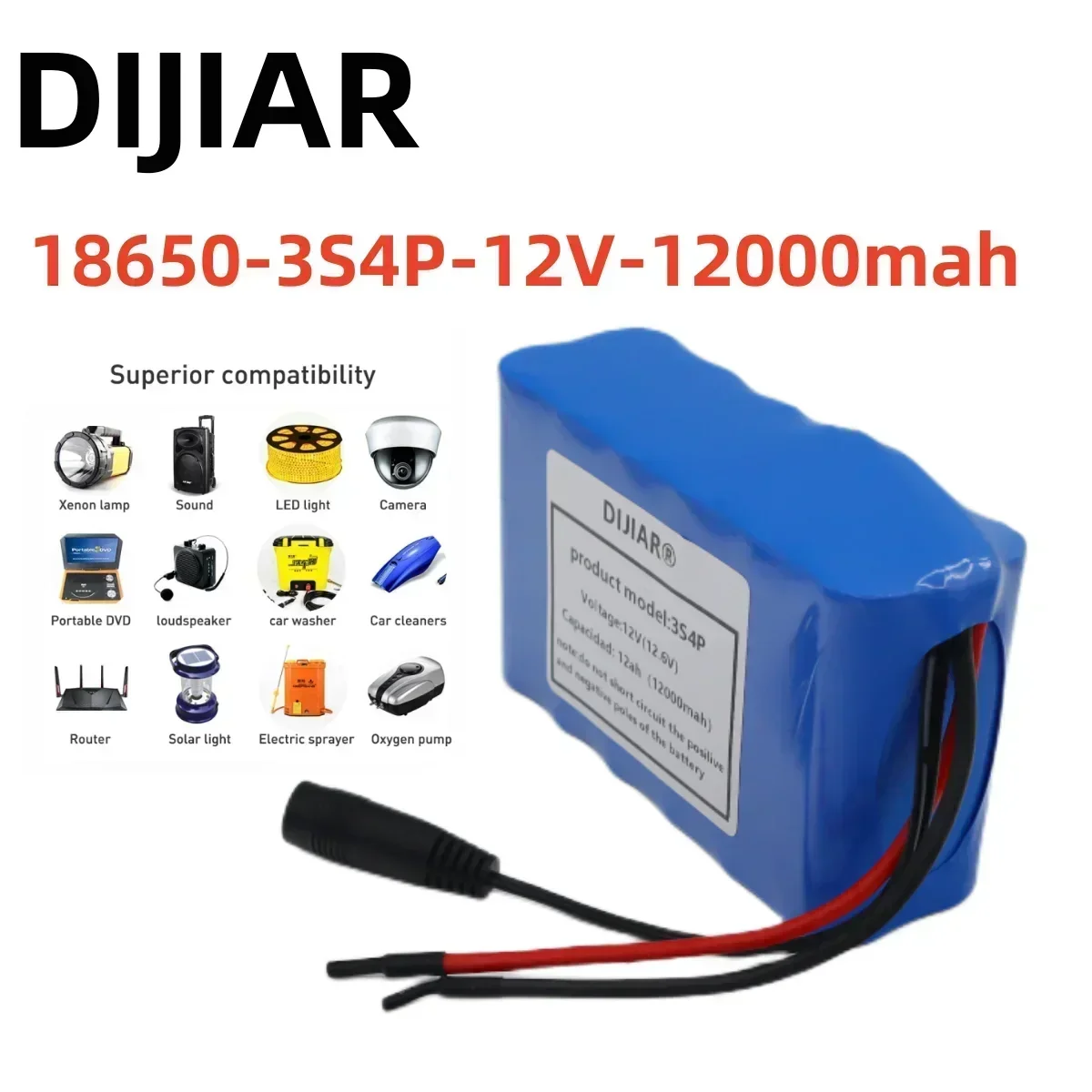 3s4p 12V 12Ah battery pack 18650 lithium ion 12V 12000mAh DC12.6V super large capacity rechargeable battery with BMS + charger