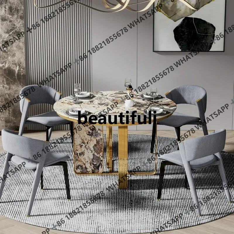 Italian light luxury marble dining table embedded turntable round dining table 1.5M