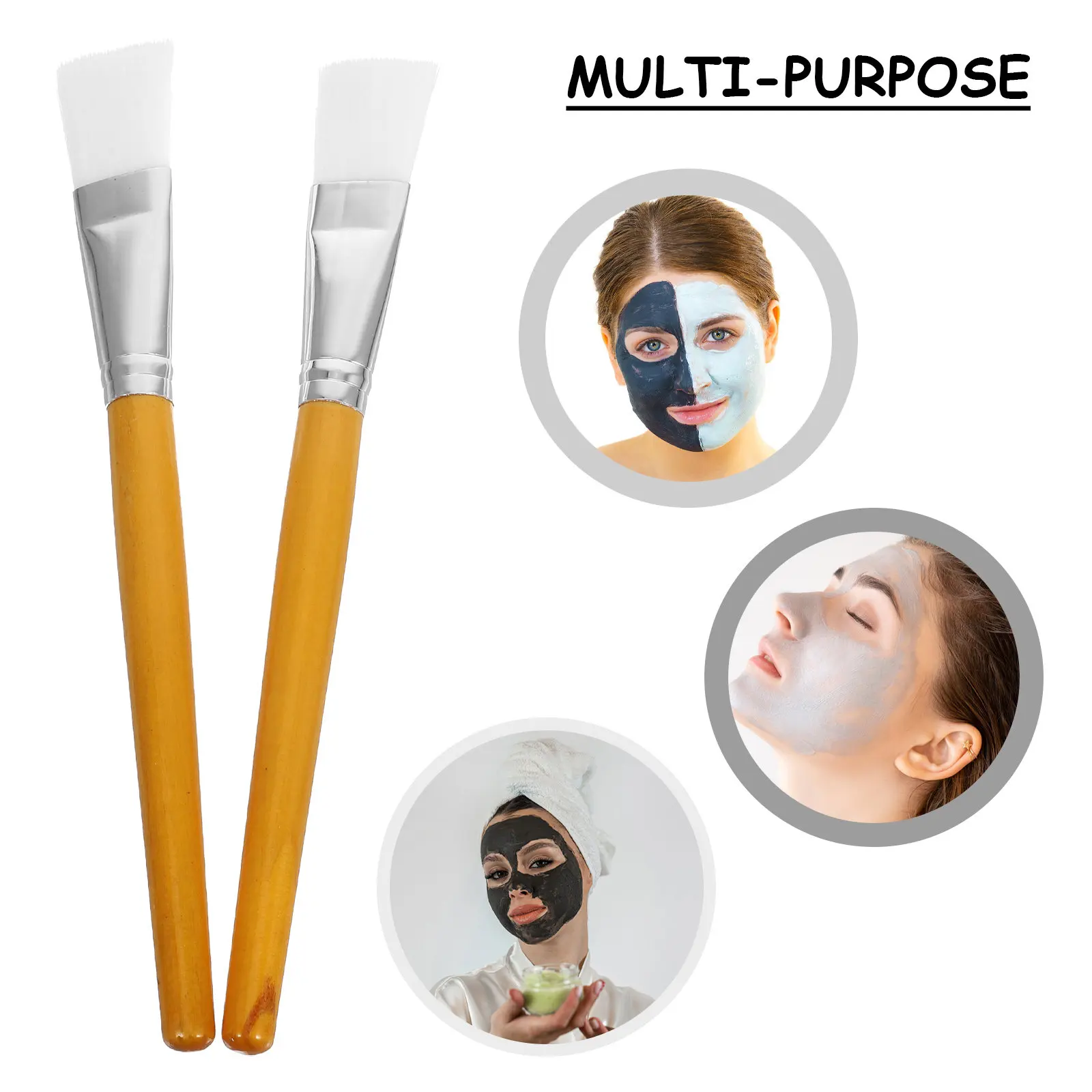 2Pcs Face Mask Brush Wooden Handle Professional Facial Applicator Brush for Face Lip Eye Nose Cheek Mud Mask Body Butter Lotion view 4